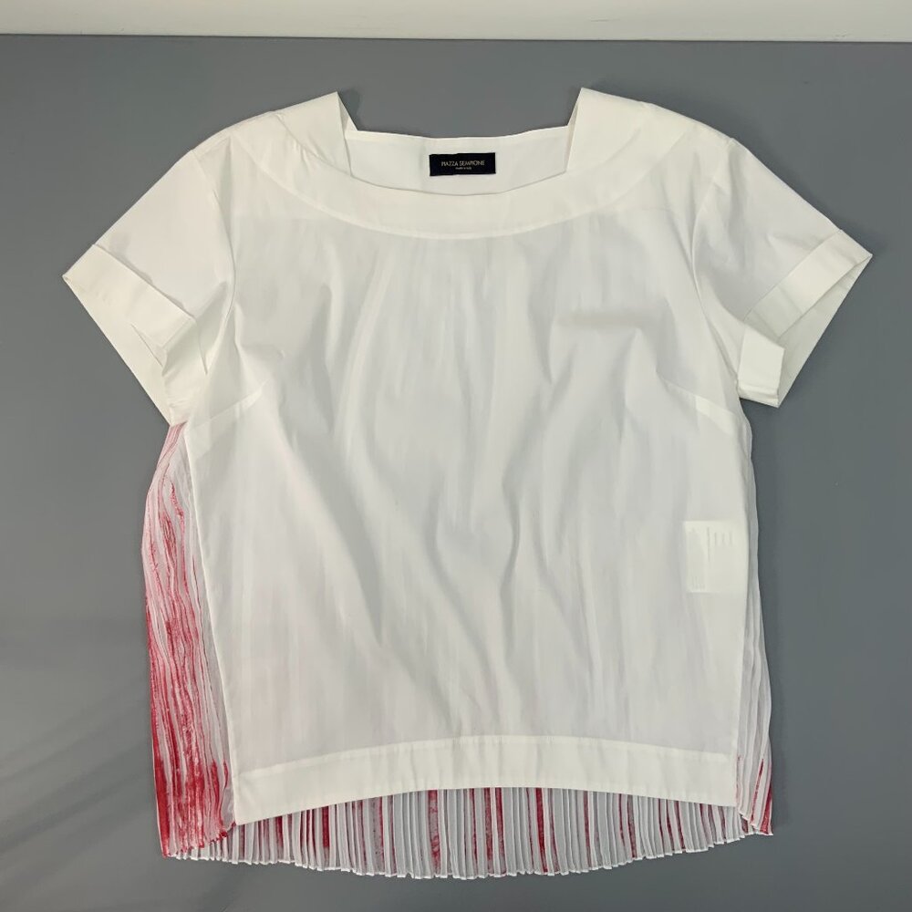 Piazza Sempione Italy White Cotton Blend Pleated Back Top Size 44 (8)